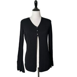 Lillie Rubin Top Womens M Black Open Front Flare Sleeve Cut Out Goth‎ Whimsigoth